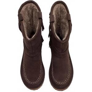 NEW FREE PEOPLE women's faye fringe pull on boots in chocolate